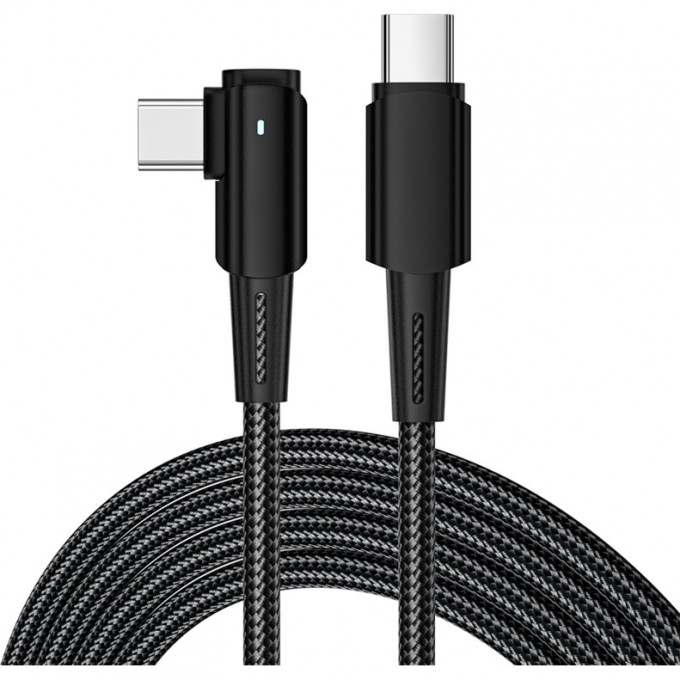 Кабель REXANT Type-C – Type-C, 5А, 100Вт, 1м, в черной нейлоновой оплетке, с угловым штекером и световой индикацией 18-7070