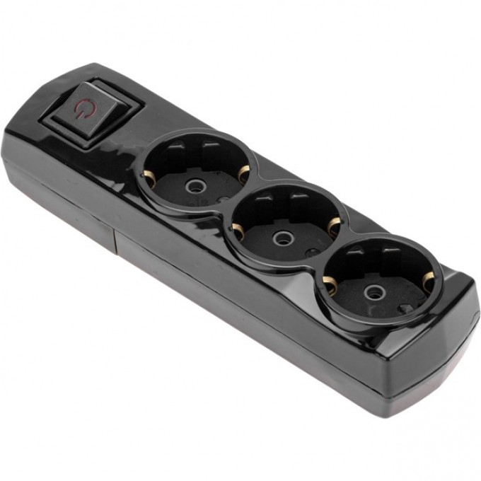 Колодка REXANT PREMIUM 3 гнезда, с/з, с выключателем, черный 13-4405