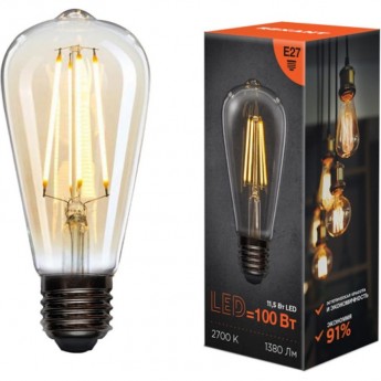 Лампа филаментная REXANT LOFT EDISON ST64 11,5Вт 1380Лм 2700K E27 прозрачная колба