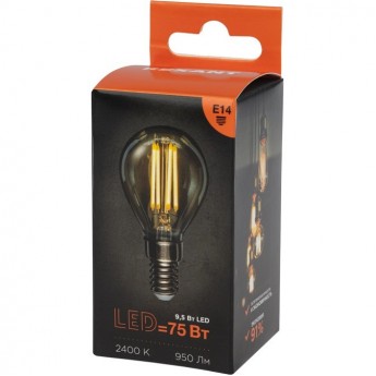 Лампа филаментная REXANT ШАРИК GL45 9,5Вт 950Лм 2400K E14 золотистая колба