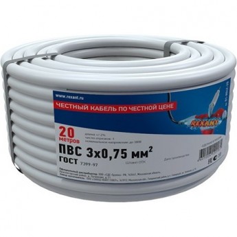 Провод REXANT ПВС 3x0.75 мм² соединительный белый 20 м