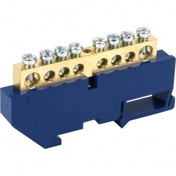 Шина REXANT «N» нулевая с синим изолятором на DIN-рейку 8x12 мм стойка бол. 8 групп