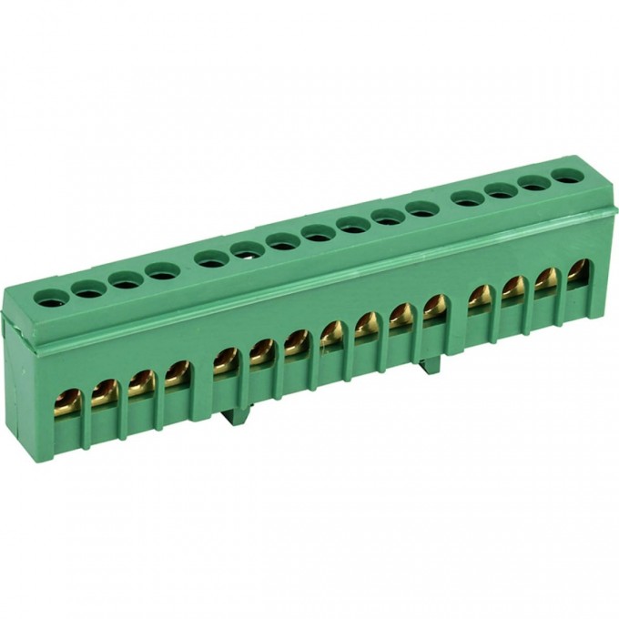 Шина REXANT PE «земля» в корпусном зеленом изоляторе на DIN-рейку 6x9 мм 15 групп 11-2323