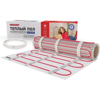 Теплый пол, нагревательный мат REXANT CLASSIC RNX-4-600, двухжильный, с экраном, площадь 4 м², 0.5х8 м, 600 Вт