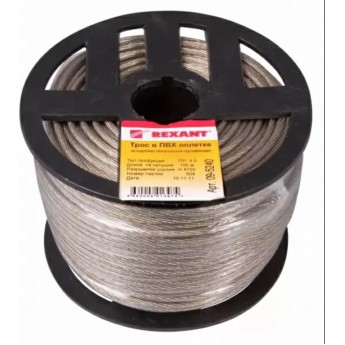 Трос стальной REXANT в ПВХ оплетке 8.0 мм, 100 м