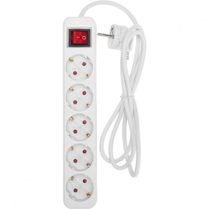 Удлинитель REXANT STANDARD 5 гнезд, 1,5м, 3х1,0мм², с/з, с выключателем, белый 13-4031